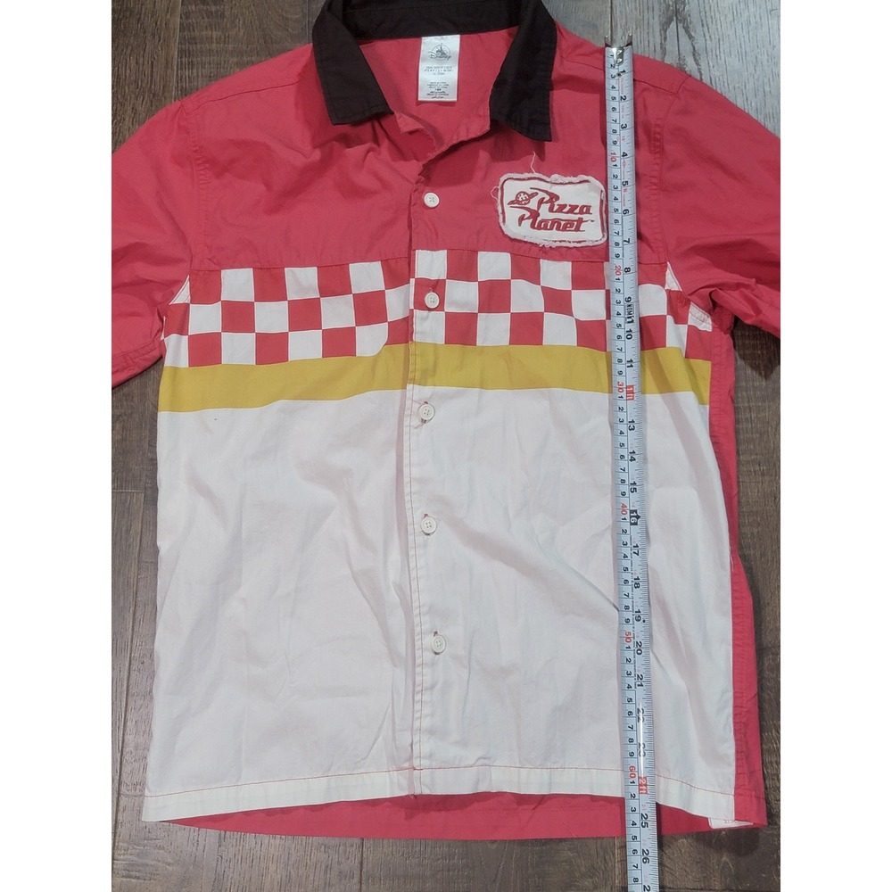 Disney Toy Story Pizza Planet Red White Button Up Shirt Mens Small Pixar Logo